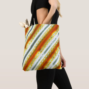 Outrageous abstract stripes in orange and grey tote bag