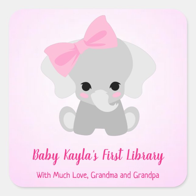 Outrageously Cute Elephant With a Pretty Pink Bow  Square Sticker (Front)