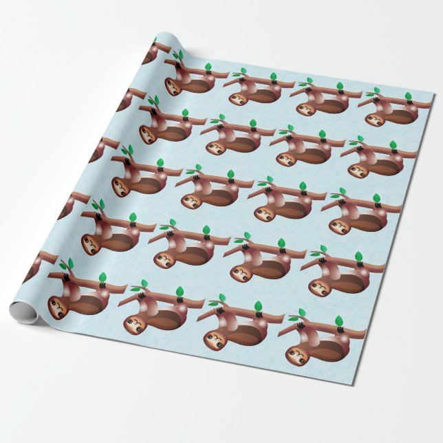 Outrageously Cute Sloth Hanging Out Wrapping Paper (Unrolled)