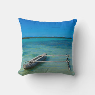 Outrigger Canoe In Shallow Ocean Cushion