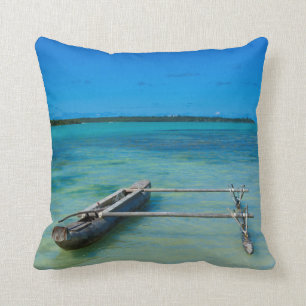 Outrigger Canoe In Shallow Ocean Cushion