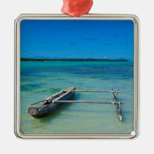 Outrigger Canoe In Shallow Ocean Metal Tree Decoration