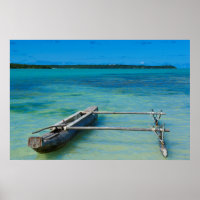 Outrigger Canoe In Shallow Ocean