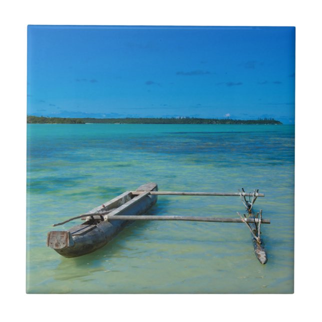 Outrigger Canoe In Shallow Ocean Tile (Front)