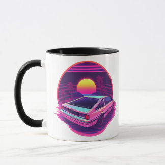 Outrun Synthwave Retro 80s Sports Car Sunset Mug