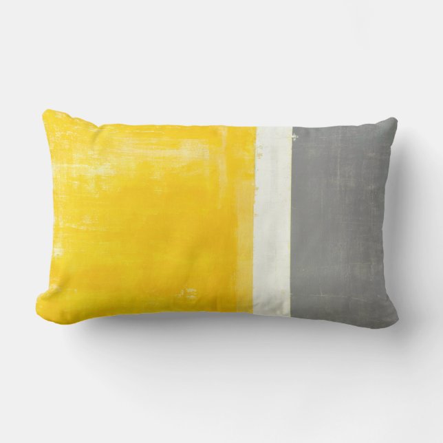 'Outside' Grey and Yellow Abstract Art Pillow (Front)