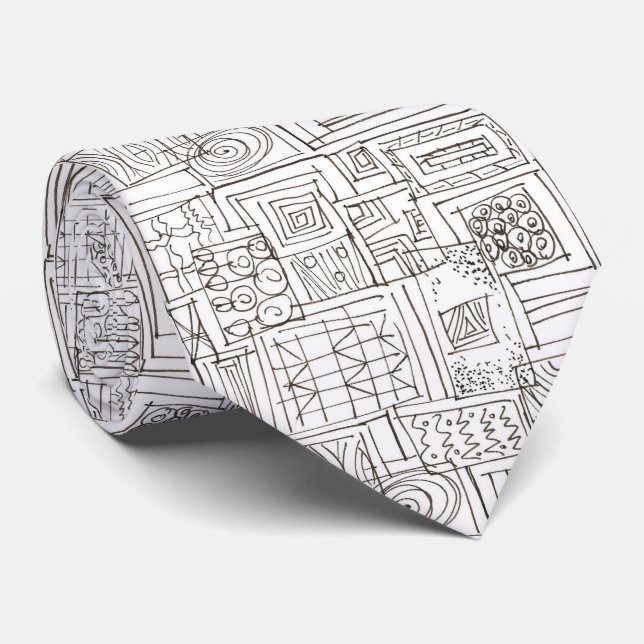 Outside The Box-Black And White Geometric Pattern Tie (Rolled)