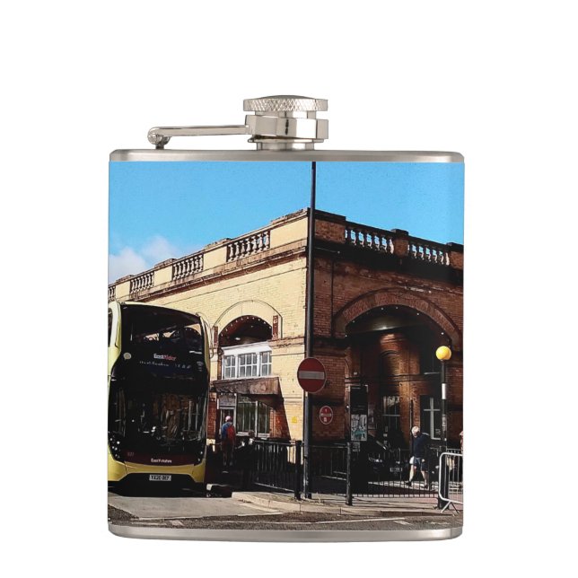 Outside York station Hip Flask (Front)