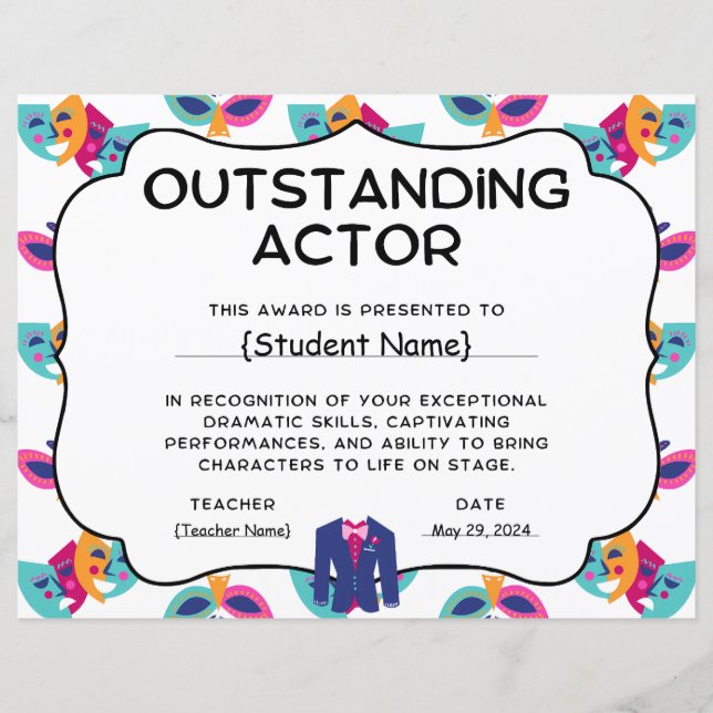 Outstanding Actor Student Recognition Award (Front)