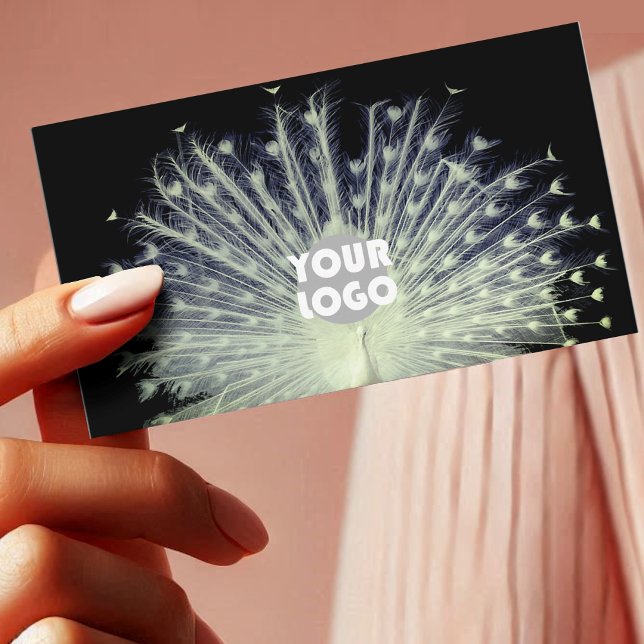 Outstanding Beautifule Peacock Photo Logo on Black Business Card (Creator Uploaded)