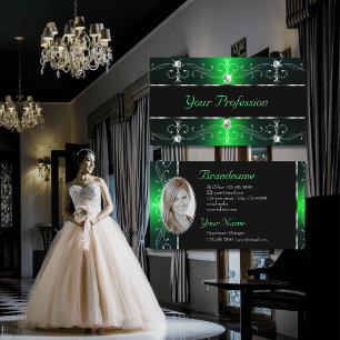 Outstanding Black Green Ornate Borders with Photo Business Card