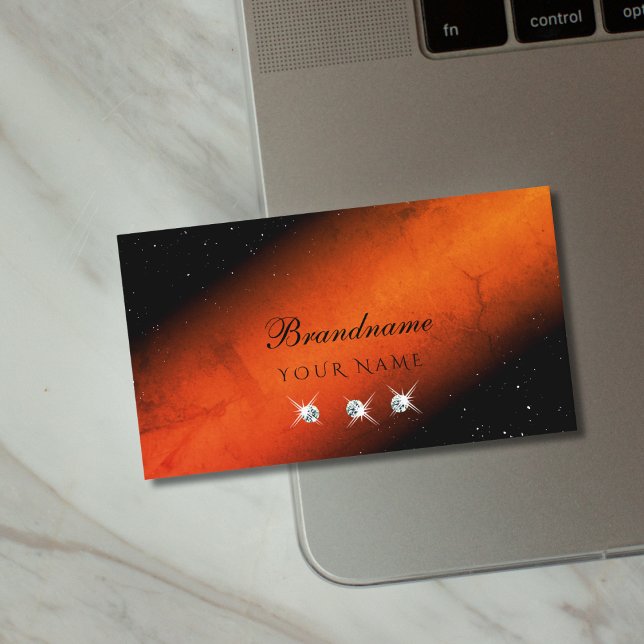 Outstanding Black Orange Sparkling Jewels Modern Business Card (Creator Uploaded)