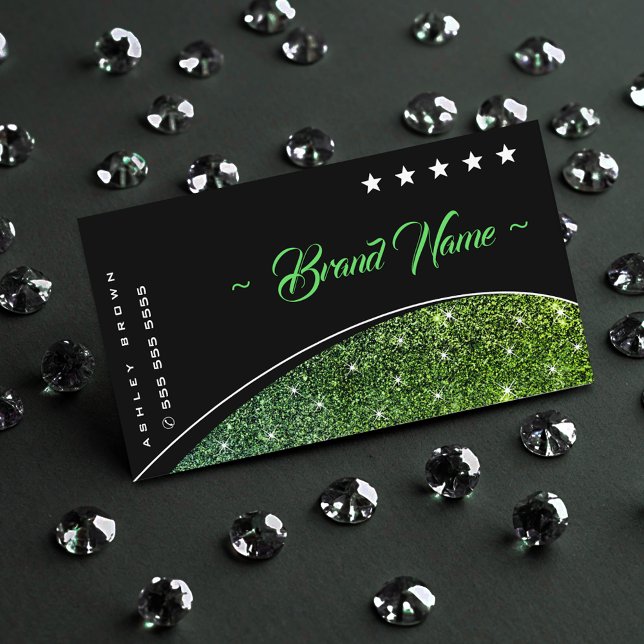 Outstanding Green Glittered Glitter Stars Modern Business Card (Creator Uploaded)