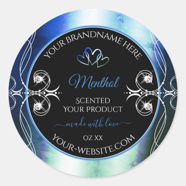 Outstanding Ornate Blue Teal Black Product Labels (Front)
