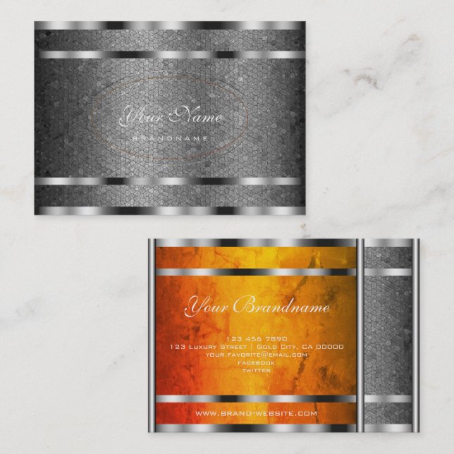 Outstanding Silver Snake Pattern and Orange Marble Business Card (Front/Back)