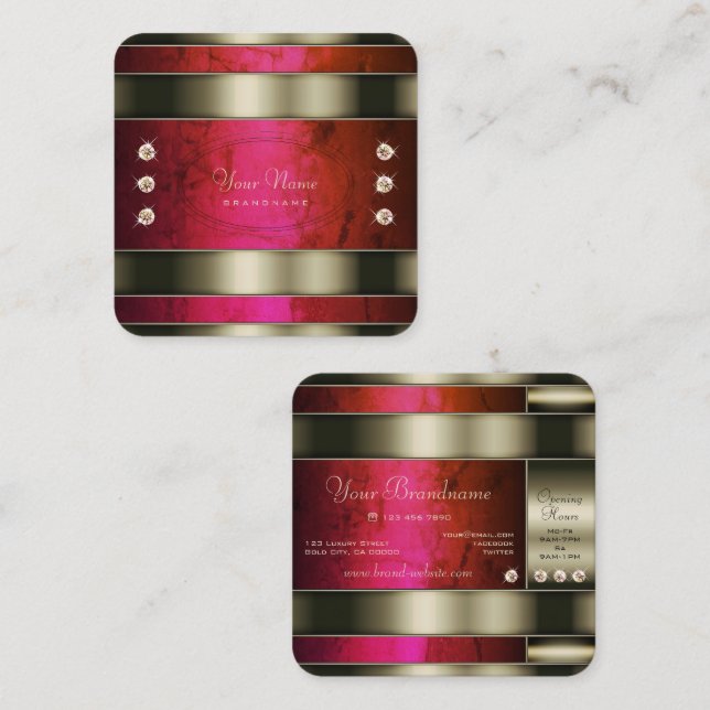 Outstanding Silver with Red Pink Gradient Marble  Square Business Card (Front/Back)