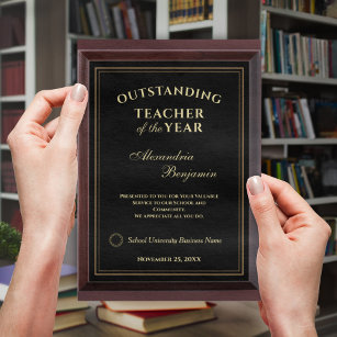 Outstanding Teacher of the Year Gold Personalise Award Plaque