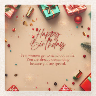 Outstanding Woman Birthday Glass Coaster