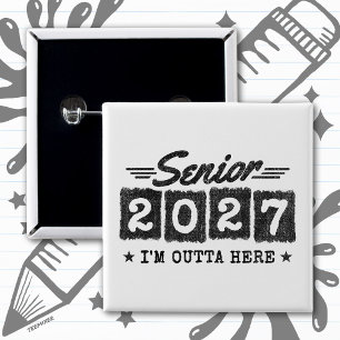 Outta Here Graduation Retro Senior Class of 2027 15 Cm Square Badge