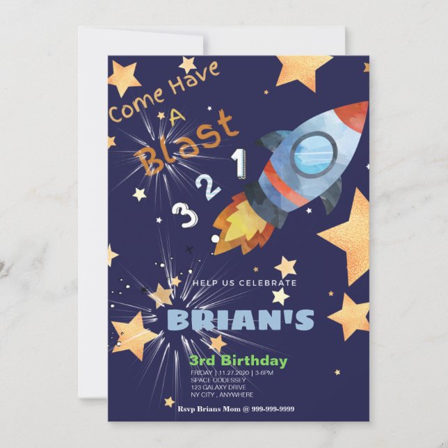 Outta Space Birthday Invitation Card (Front)
