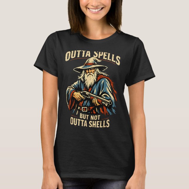 Outta Spells But Not Outta Shells Wizard Fantasy M T-Shirt (Front)