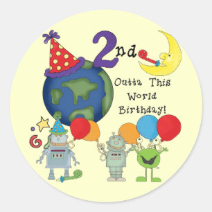 Outta This World 2nd Birthday Tshirts Classic Round Sticker