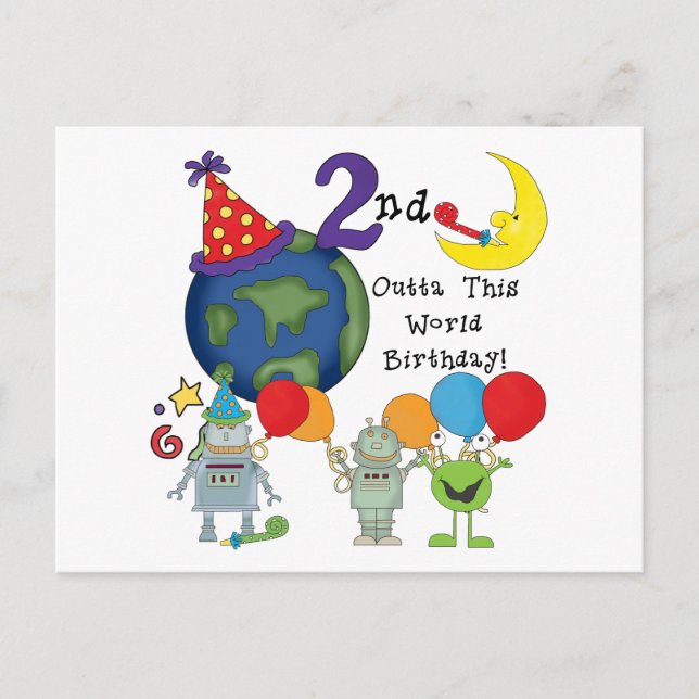 Outta This World 2nd Birthday Tshirts Postcard (Front)