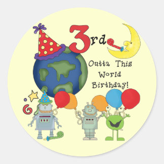 Outta This World 3rd Birthday T-shirts and Gifts Classic Round Sticker