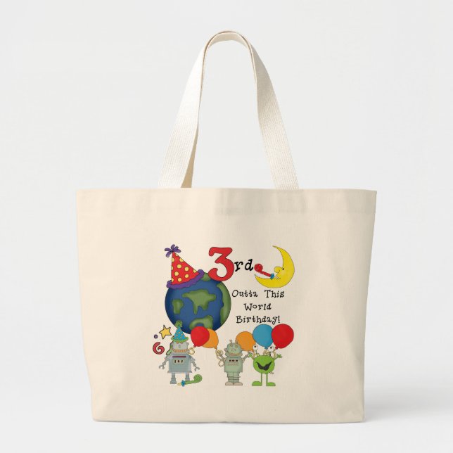 Outta This World 3rd Birthday T-shirts and Gifts Large Tote Bag (Front)