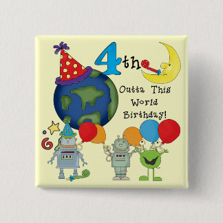 Outta This World 4th Birthday Tshirts and Gifts 15 Cm Square Badge