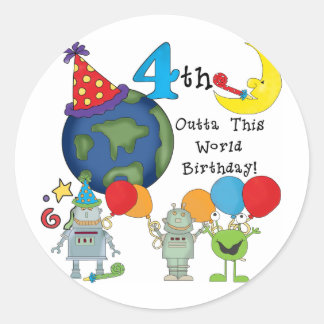 Outta This World 4th Birthday Tshirts and Gifts Classic Round Sticker