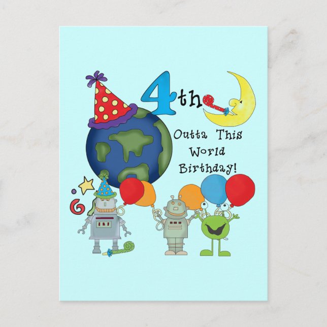 Outta This World 4th Birthday Tshirts and Gifts Postcard (Front)