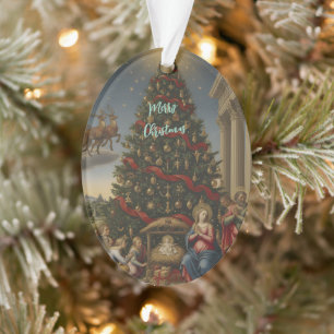 Oval Acrylic Nativity Santa Christmas Ornament