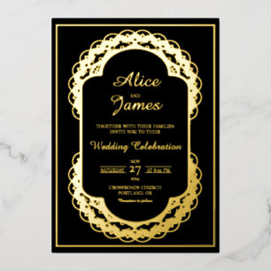 Oval Arch Mandala Elegant Black Gold Foil Wedding