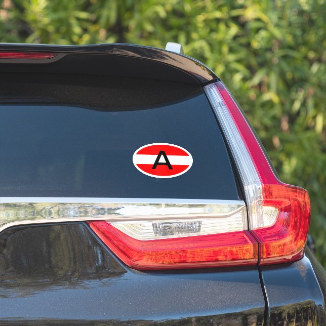 Oval Austria flag country code vinyl car sticker (Car Side)