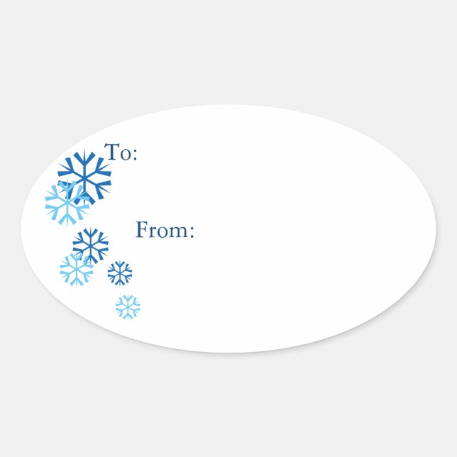 Oval Blue Coloured Snowflake Gift Tag Stickers (Front)