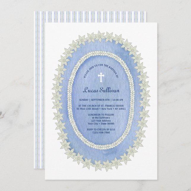 Oval Blue Frame Baptism Invitation (Front/Back)