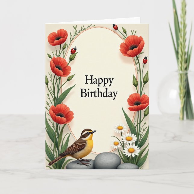 Oval Botanical Birthday Card (Front)