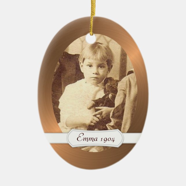 Oval Ceramic Ornament Copper Border w/ Your Photo (Front)