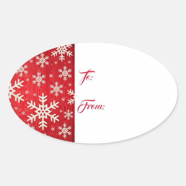 Oval Christmas Gift Tag Sticker-Snowflakes (Front)