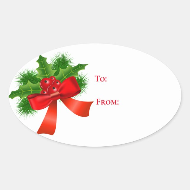 Oval Christmas Gift Tag Stickers (Front)