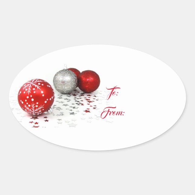 Oval Christmas Ornaments Gift Tag Stickers (Front)