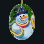 Oval Christmas tree decoration Snowman & tinsel.<br><div class="desc">Oval shape green Christmas tree decoration Snowman and tinsel. Greens.
This jolly snowman is about to decorate his tree with colorful tinsel.
See the other characters in this same series,  Santa and Polar Bear and Rudolph.</div>