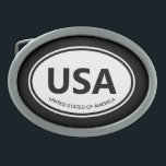 Oval country code or state abbreviation car emblem belt buckle<br><div class="desc">Oval country code or state abbreviation car emblem Belt buckle for men. Country code abbreviation sign typical for vehicles. Create your own personalised buckle Add your own text or monogram. Classic European style oval shape template design. USA of United States of America example. Cool gift ideas for him. Custom colour....</div>