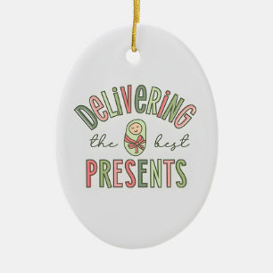 Oval Delivering The Best Presents, Labour And Deli Ceramic Tree Decoration