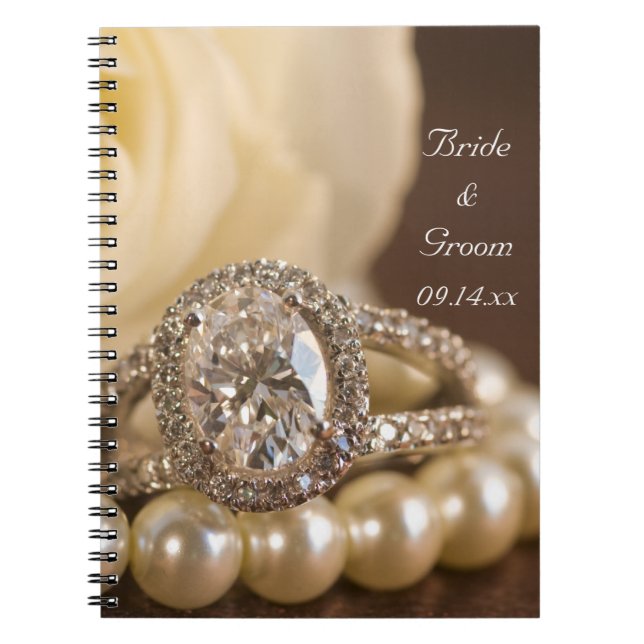 Oval Diamond Ring and White Rose Wedding Notebook (Front)