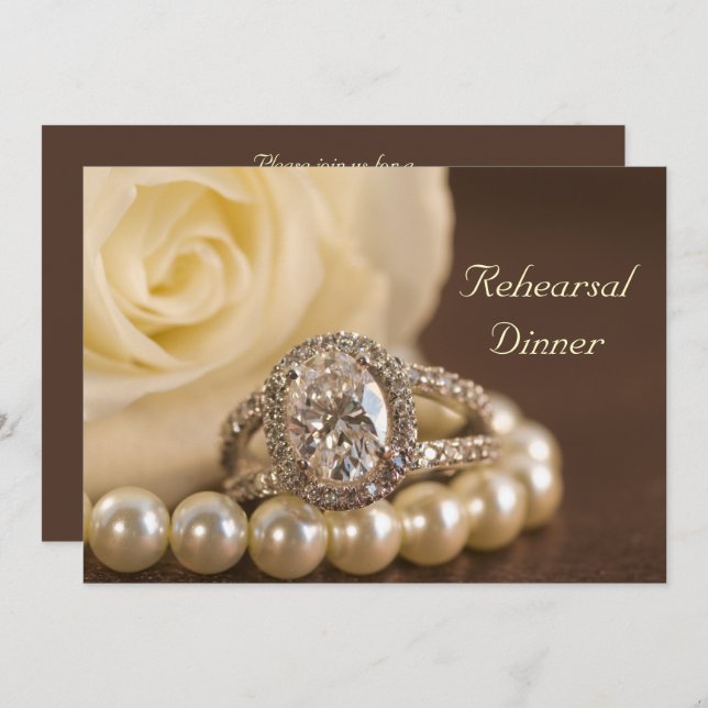 Oval Diamond Ring Rose Wedding Rehearsal Dinner Invitation (Front/Back)
