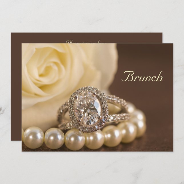 Oval Diamond Ring White Rose Post Wedding Brunch Invitation (Front/Back)