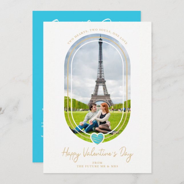 Oval Effect Blue Heart Happy Valentine's Day Photo Save The Date (Front/Back)