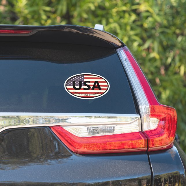 Oval flag of America USA country code car sticker (Car Side)